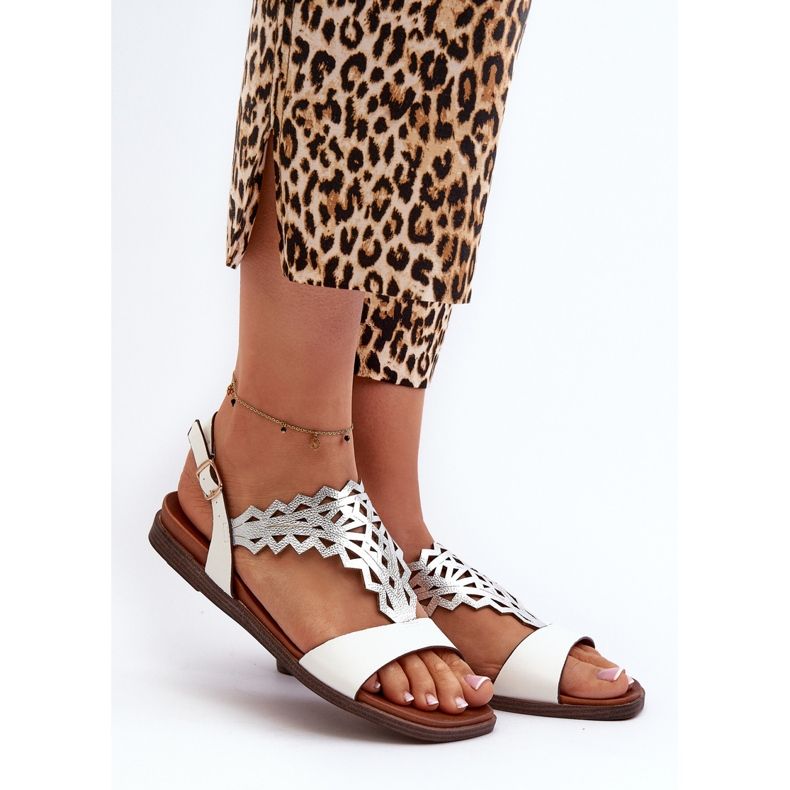 Sergio Leone SK070H Flache Damensandalen, Weiß 2