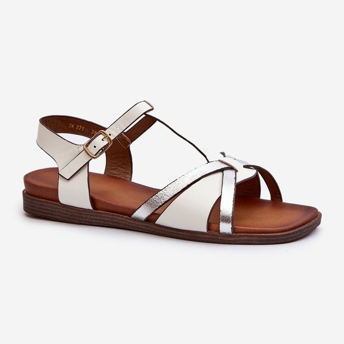 Flache Damensandalen aus Öko-Leder Sergio Leone SK071H Weiß 1