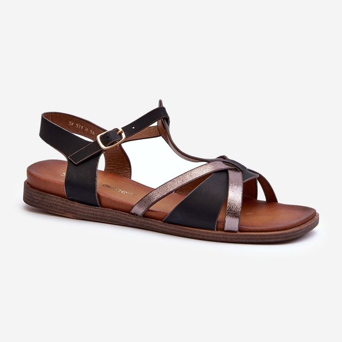 Flache Damensandalen aus Öko-Leder Sergio Leone SK071H Schwarz 2