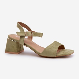 Damen-Sandalen auf Block aus Öko-Wildleder, grüne Leisha 1