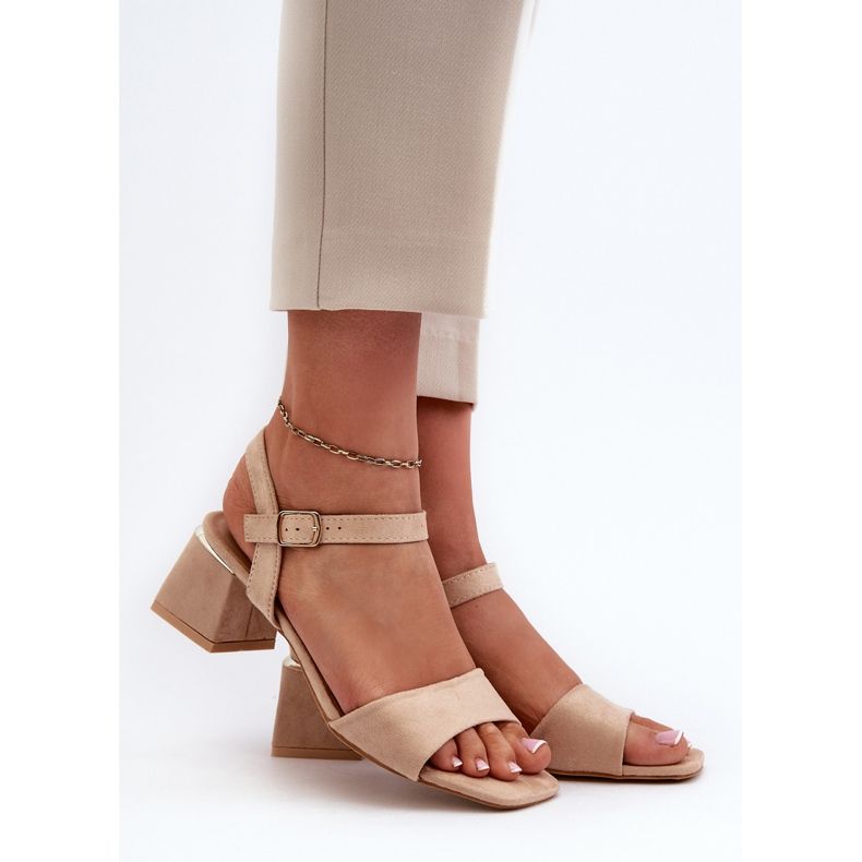 Damen-Sandalen auf Block aus Öko-Wildleder Beige Leisha 2