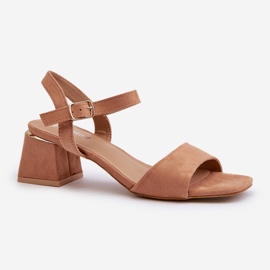 Damen-Sandalen auf Block aus Öko-Wildleder Camel Leisha beige 1