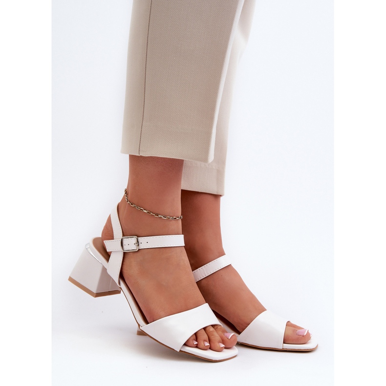 Damen-Sandalen auf Block aus Öko-Leder, weiße Leisha 2