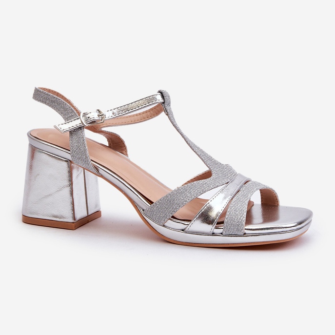 Damen-Sandalen mit hohem Absatz aus Öko-Leder in Silber von Lyana silber- 1
