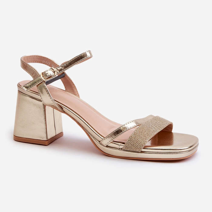 Damen-Sandalen mit hohem Absatz und glänzendem Riemen, goldene Tessata 1