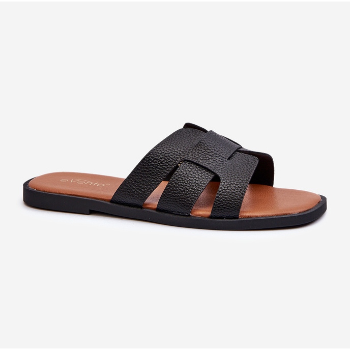 Flache Damen-Flip-Flops aus Öko-Leder, Schwarz Risamay 1