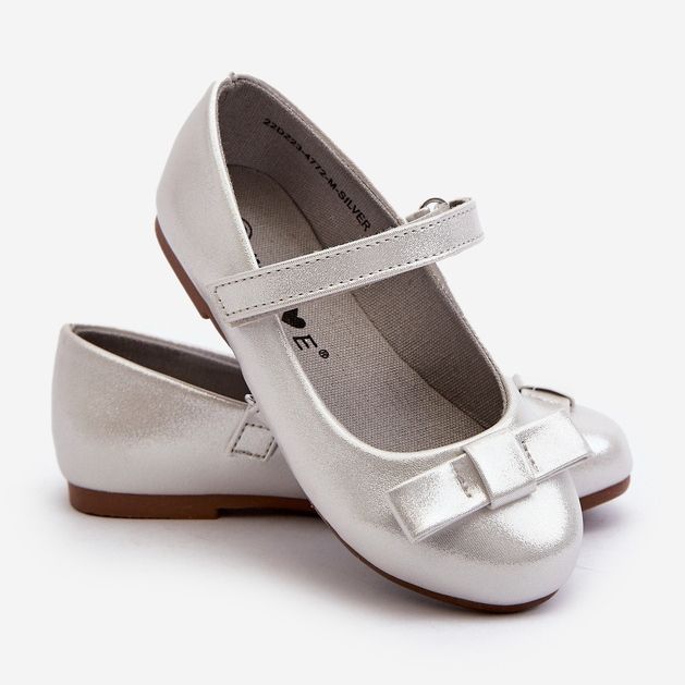 Glänzende Ballerinas für Kinder mit silberner Fiorelle-Klettschleife silber- 1