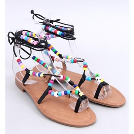 Schwarze römische Sandalen von Maios mit Perlen 1