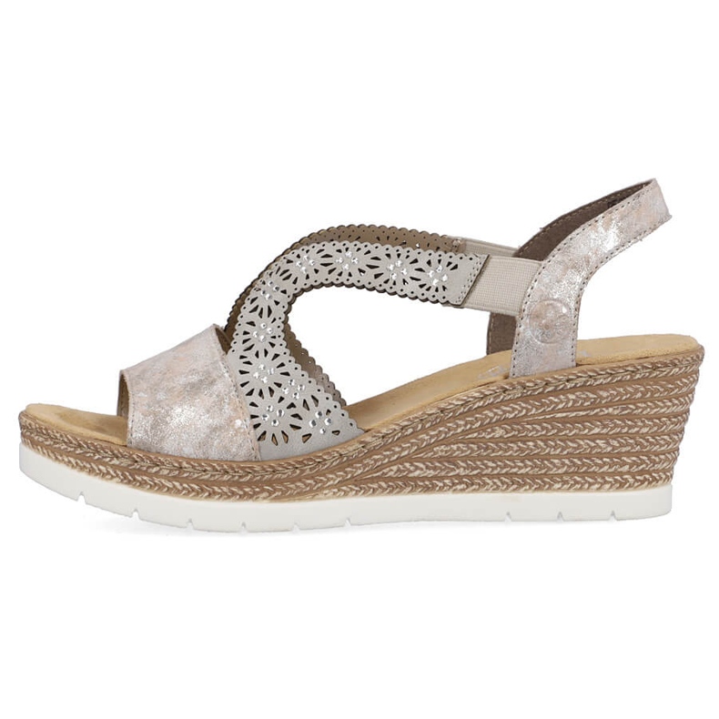 Bequeme Damen-Slip-On-Keilsandalen Multi Rieker 61916-91 beige 1