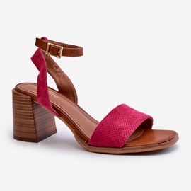 Damen-Sandalen mit hohem Absatz aus Öko-Wildleder in Fuchsia von Ronvia rosa 1