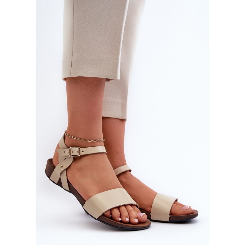 Zazoo 40027 Flache Damen-Ledersandalen, Beige 2