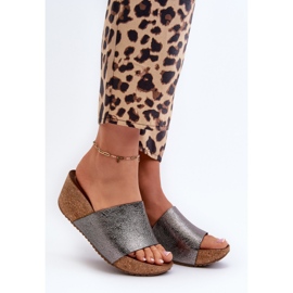 Zazoo 40291 Damen-Flip-Flops aus Leder mit Korkkeil, Graphit grau 2