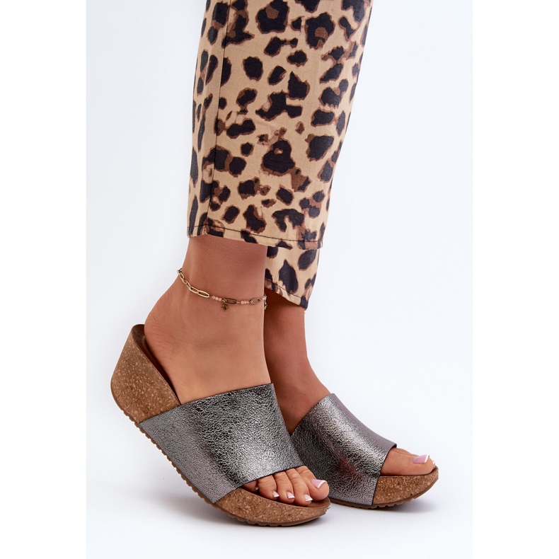 Zazoo 40291 Damen-Flip-Flops aus Leder mit Korkkeil, Graphit grau 2