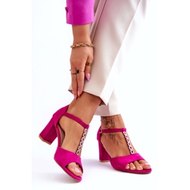 S.Barski Damen-Sandalen aus Wildleder mit Strasssteinen auf hohem Absatz, Fuchsia rosa 2