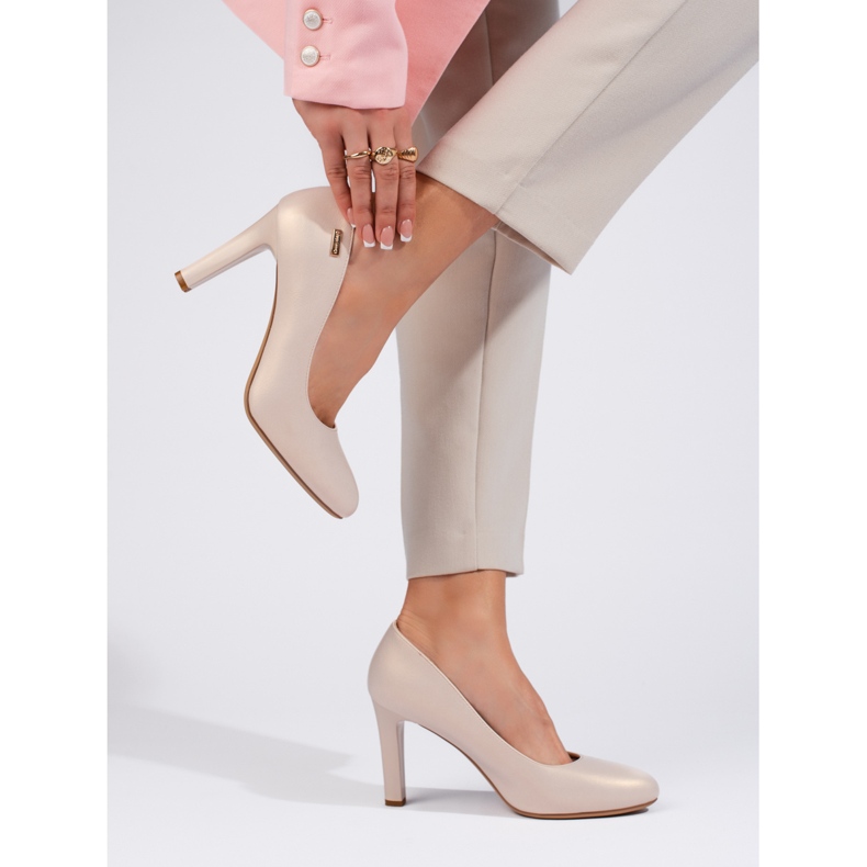 Elegante Perlen-Pumps mit hohem Absatz von Sergio Leone beige 1