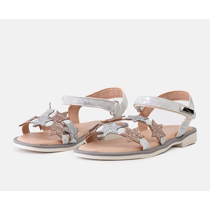Miss Charisa graue Kindersandalen mit Glitzersternen silber- 1