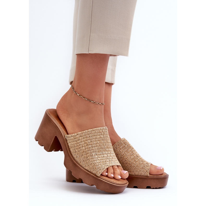 Beige Titantha Damen-Flip-Flops mit geflochtenen High Heels 2