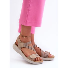 Bequeme Damen-Sandalen mit Klettverschluss Beige Eladora 2