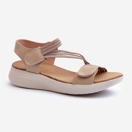 Bequeme Damen-Sandalen mit Klettverschluss Beige Eladora 1