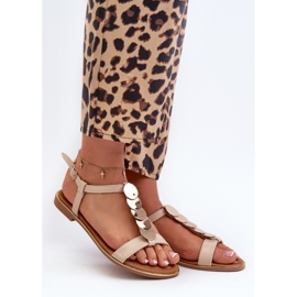 Flache Damensandalen aus Öko-Leder Beige Jeritellia 1