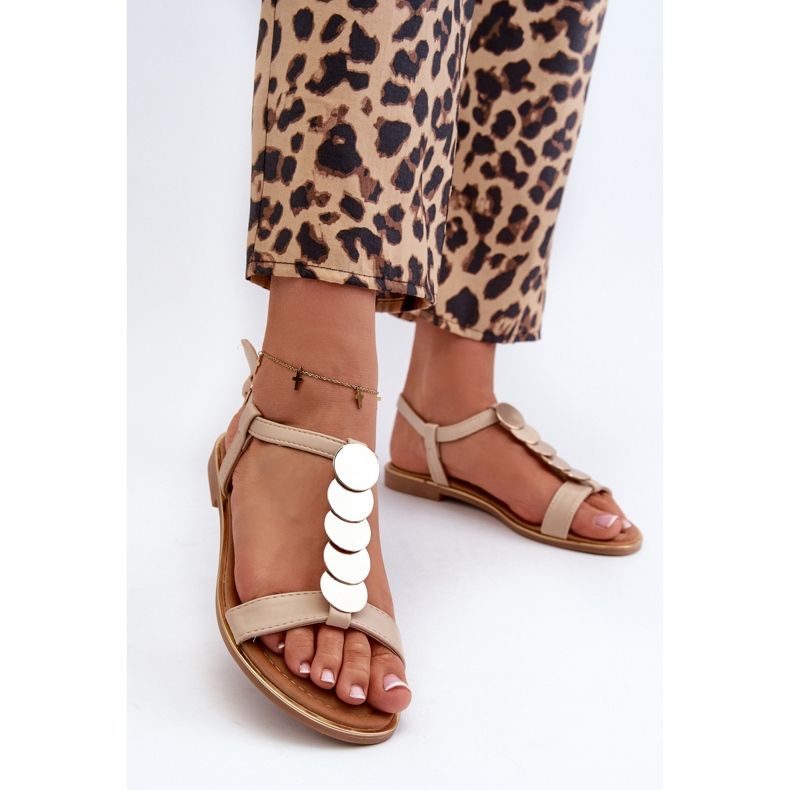 Flache Damensandalen aus Öko-Leder Beige Jeritellia 2