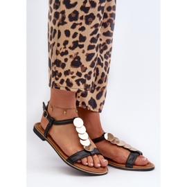 Flache Damensandalen aus Öko-Leder in Schwarz von Jeritellia 1