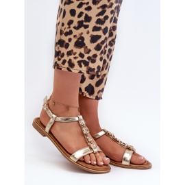 Flache Damensandalen mit goldenen Muridia-Verzierungen 1