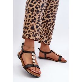 Flache Damensandalen mit Verzierungen Schwarz Muridia 2