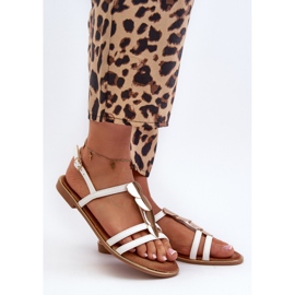 Flache Damensandalen mit Goldverzierungen, weißes Raiva 1