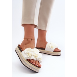 Damen-Plateau-Flip-Flops mit Blumenverzierung, Weiß Nodina 2