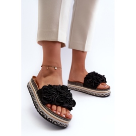 Mit Blumen verzierte Damen-Plateau-Flip-Flops, Schwarz Nodina 2