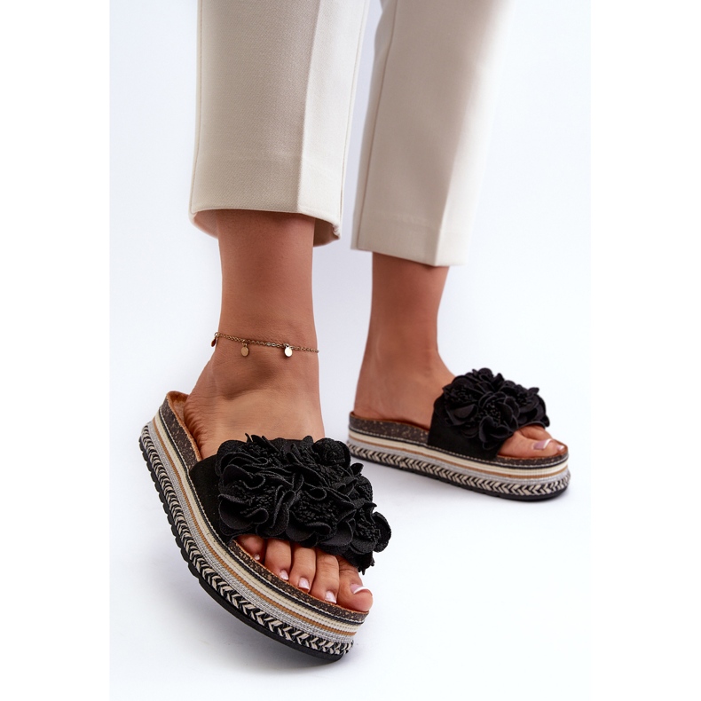 Mit Blumen verzierte Damen-Plateau-Flip-Flops, Schwarz Nodina 2
