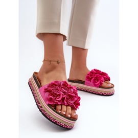 Damen-Plateau-Flip-Flops mit Blumenverzierung Fuchsia Nodina rosa 2