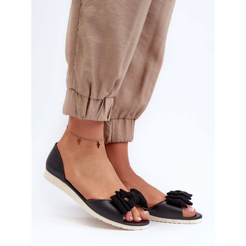 Damen-Ballerinas aus Gummi mit Schleife, Schwarz Georia 1