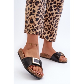 Damen-Flip-Flops auf Korkplattform mit Verzierung, Schwarz Elleriome 2