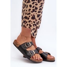 Schwarze Fronila Damen-Flip-Flops mit Schnallen 1