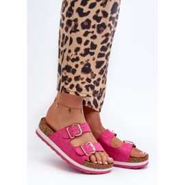 Damen-Flip-Flops auf der Plattform mit Schnallen aus Öko-Wildleder in Fuchsia von Ursila rosa 1