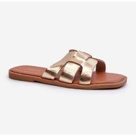 Flache Damen-Flip-Flops aus Öko-Leder, Risamay Gold golden 1