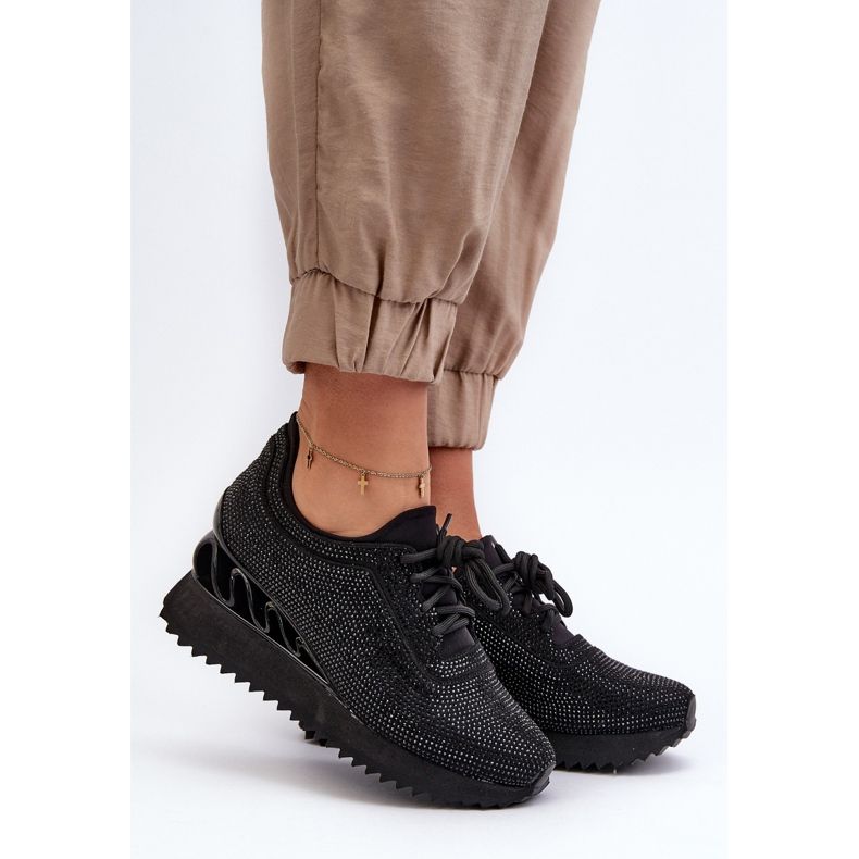 S.Barski Damen-Sneaker mit Keilabsatz, verziert mit Zirkonen D&amp;A MR38-377 Schwarz 2