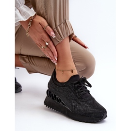 S.Barski Damen-Sneaker mit Keilabsatz, verziert mit Zirkonen D&amp;A MR38-377 Schwarz 1