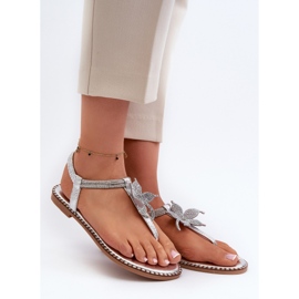 Flache Damensandalen mit dekorativer Blume, Silver Edoni silber- 1