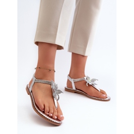 Flache Damensandalen mit dekorativer Blume, Silver Edoni silber- 2