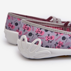 Befado Ballerina-Hausschuhe für Mädchen mit Kätzchen 116Y327 Grau und Pink rosa 2