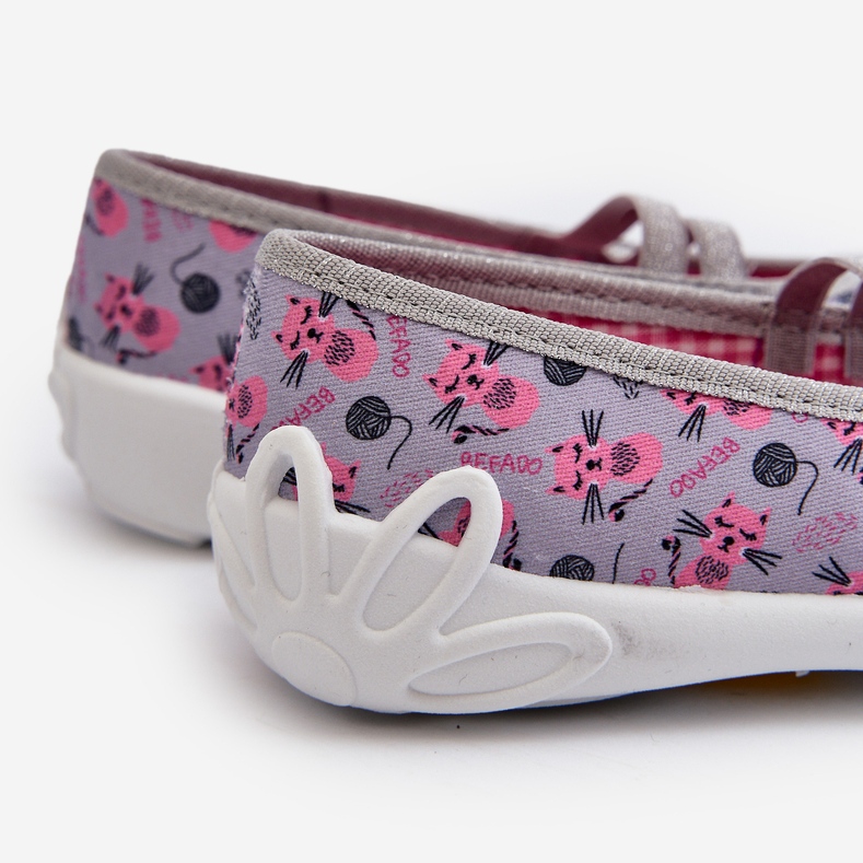 Befado Ballerina-Hausschuhe für Mädchen mit Kätzchen 116Y327 Grau und Pink rosa 2