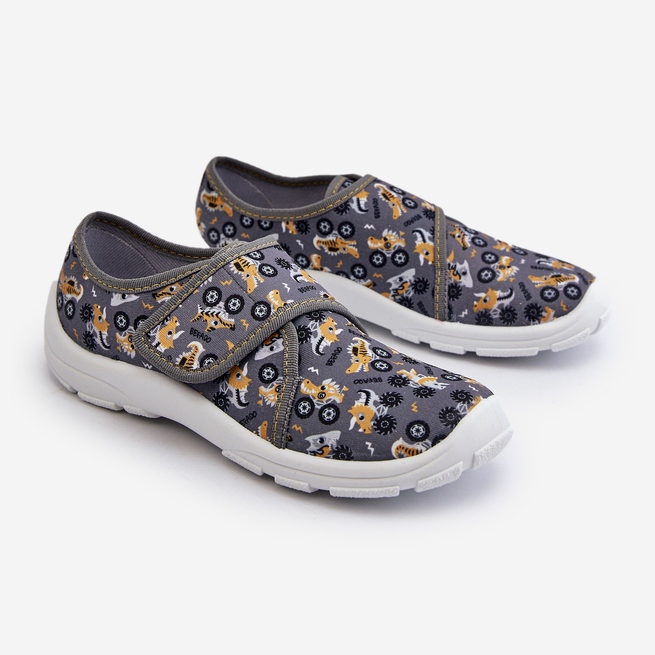 Bequeme Jungenhausschuhe mit Klettverschluss Befado 974Y552 Grau 1