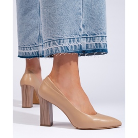 Beige Damenpumps von Sergio Leone mit dekorativem Absatz 1