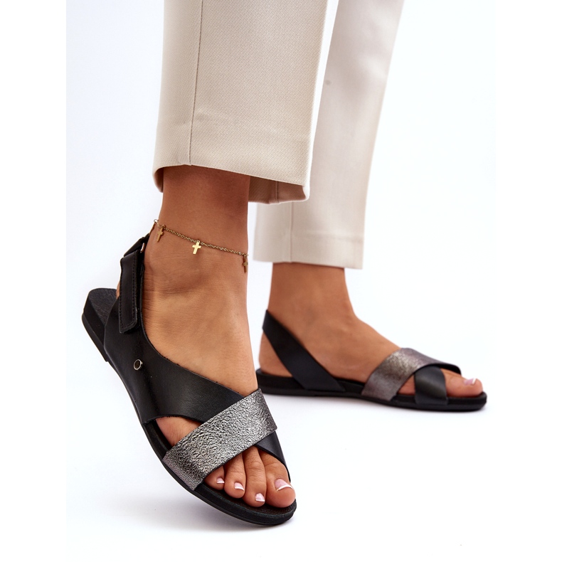 Zazoo 40141 Ledersandalen mit Klettverschluss, Schwarz 1