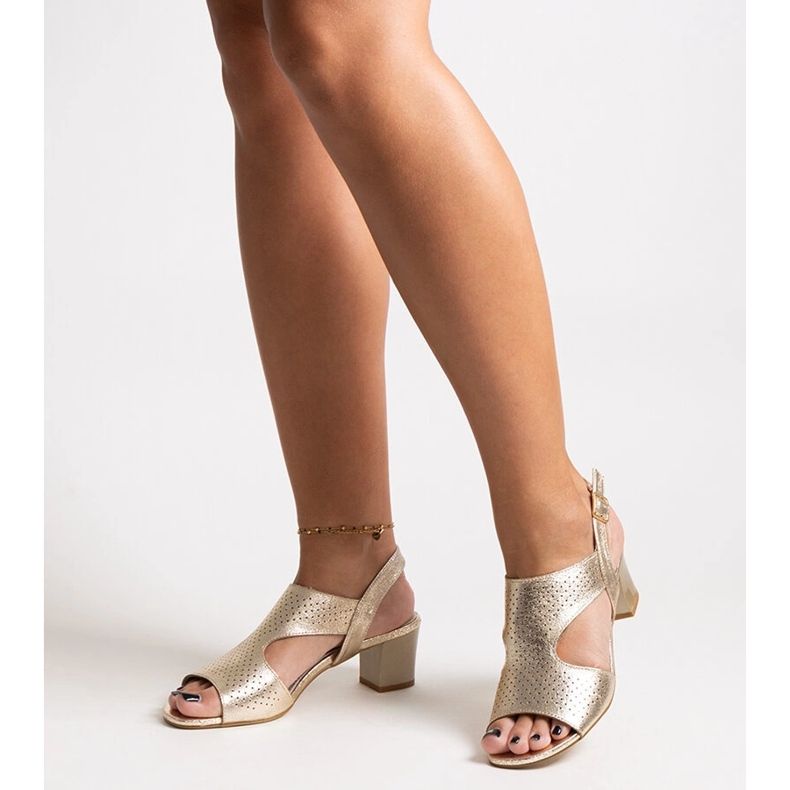 Sandalen mit hohem Absatz und Innensohle aus Naderla-Leder golden 1