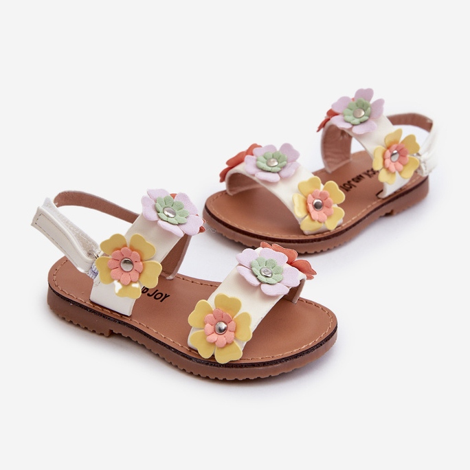 Kindersandalen mit mehrfarbigen Blumen verziert Tinette weiß 2