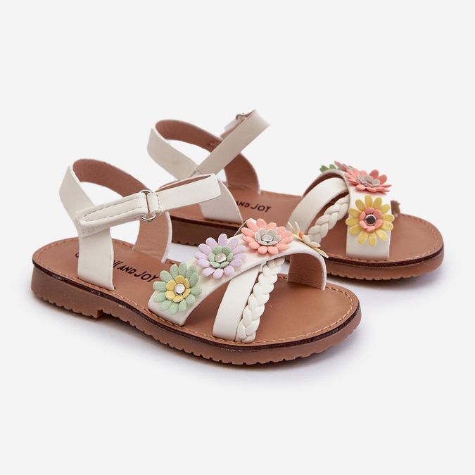 Kindersandalen mit Klettverschluss und Blumen, weiß Nestalee 1